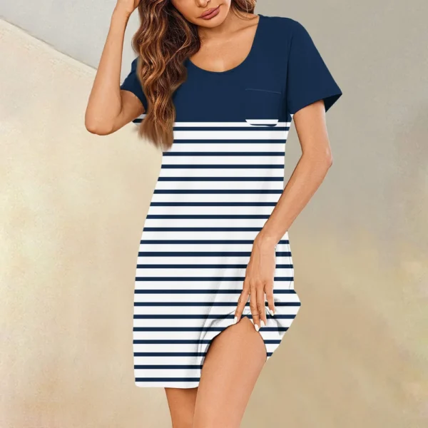 Womens Summer Dresses Short Sleeve Linen Casual T-Shirt Dresses Swing Beach - Image 16