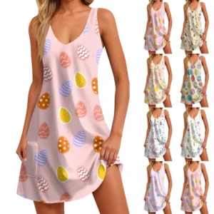 Women's Summer Fashion Printed Loose Easter Sundresses Casual Dresses Dress