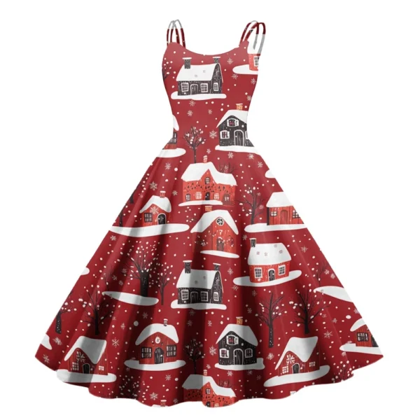 Women's Punk Christmas Strapless Gothic Cocktail Printed Fashion Dress Sexy - Image 3