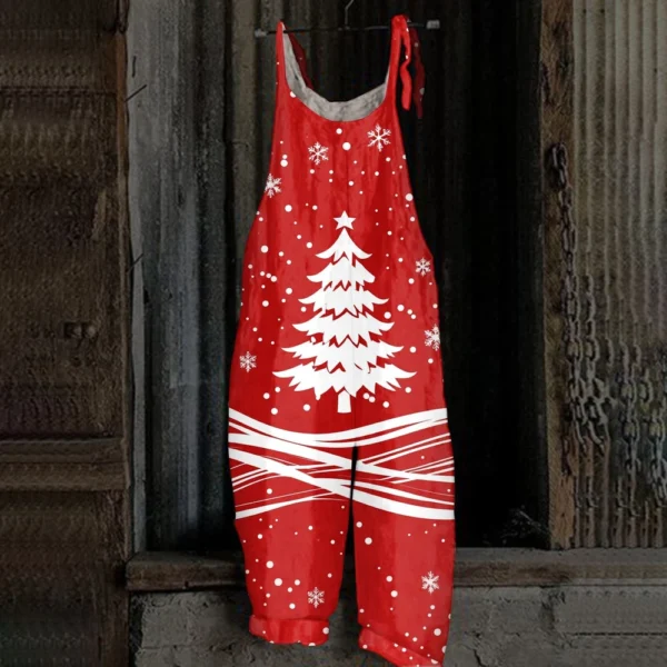 Women's Vintage Loose Christmas Casual Shoulder Strap Jumpsuit Print - Image 31
