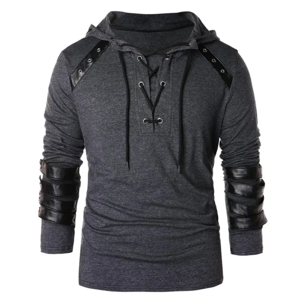 Fall And Winter Hooded Men's Leather Casual Personality Fashion Hoodie - Image 20