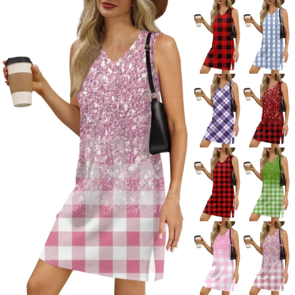 Women's V-neck Summer Casual Beach Vacation Women's Sleeveless Plaid Print