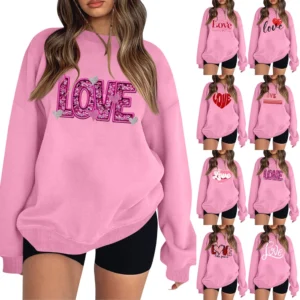 Women's T-shirt Tops Loose, Fashionable And Casual  Valentine's Day Print Round