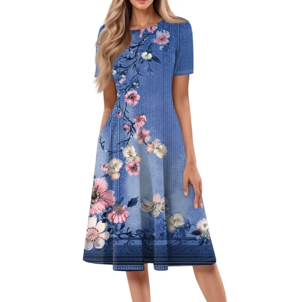 Women's Loose Casual And Fashionable Round Neck Short Sleeved Printed Mid - Image 5