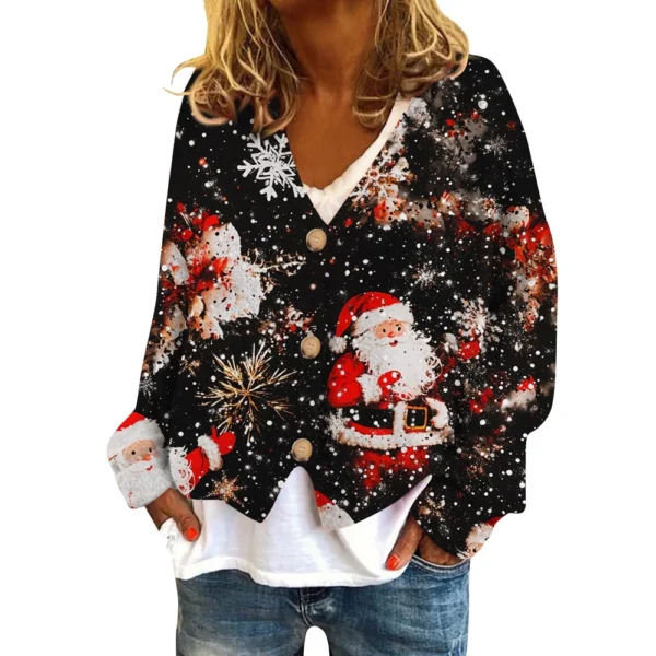 Women's Fashion Short Coat Casual Long Sleeve Printed Single Breasted Plush Top - Image 5