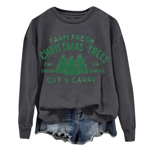 Women's Sweatshirt Sports Christmas Print Pullover Sweatshirt Round Neck Long - Image 24
