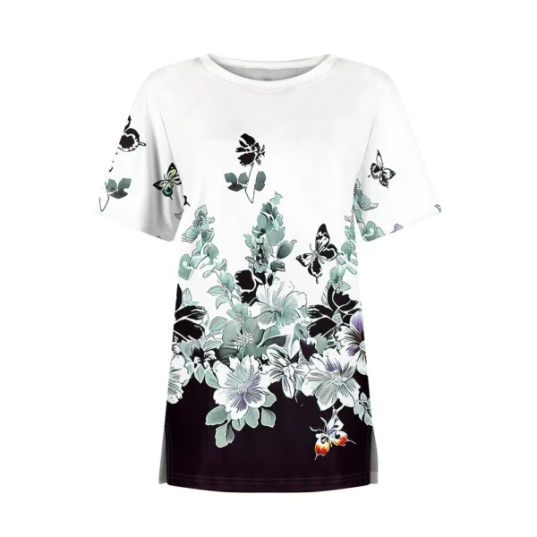 Women's Round Neck Casual Fashion Printed Daily Short Sleeved Loose T-Shirt - Image 12