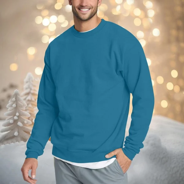 Men's Casual Fashion Comfortable Solid Color Round Neck Pullover Sweatshirt - Image 31