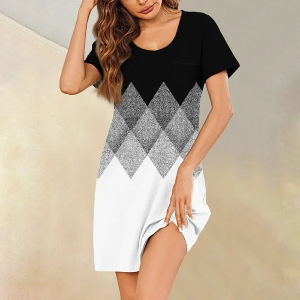 Womens Summer Dresses Short Sleeve Linen Casual T-Shirt Dresses Swing Beach - Image 19