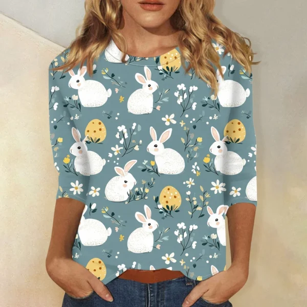 Women's Printed Tops Plus Size Casual Easter Basic Fashion 3/4 Sleeve Pullover - Image 19
