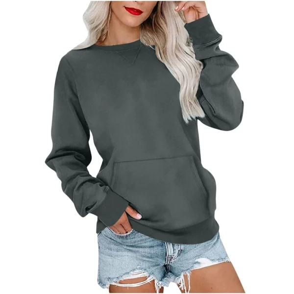 Women's Fashion Solid Color Round Neck Loose Top Long Sleeve Loose Sweatshirt - Image 4