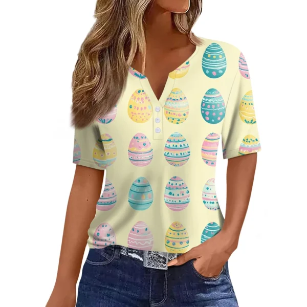 Women's T Shirt Print Button Short Sleeve Daily Weekend Fashion Basic V- Neck - Image 25