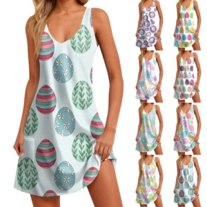 Women's Sundresses Summer Loose Dresses Fashion Easter Printed Casual Dress
