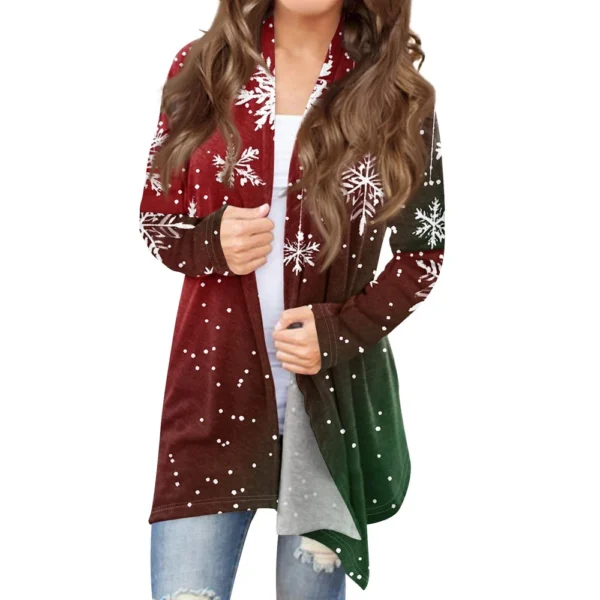 Women's Printed Cardigan Christmas Jacket Fashion Casual Medium Length Coat - Image 17