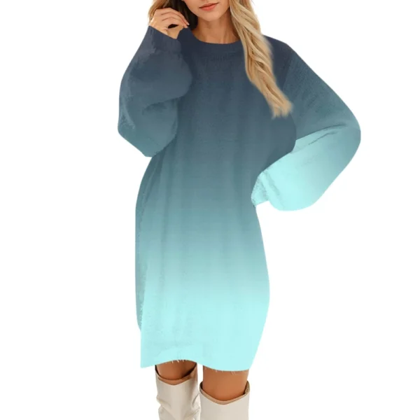 Women's Round Neck Casual Long Sleeve Plush Dresses - Image 44