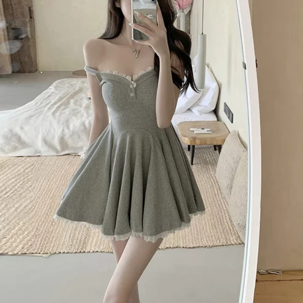 Women's V-neck Lace Patchwork Camisole Dress With Pleated A-line - Image 16