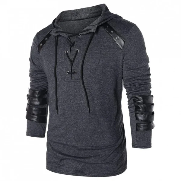 Fall And Winter Hooded Men's Leather Casual Personality Fashion Hoodie - Image 19