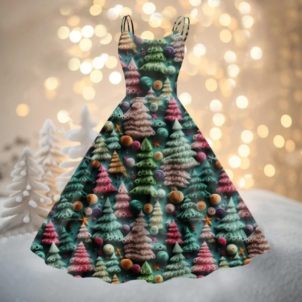Women's Printed Strapless Gothic Cocktail Punk Sexy Fashion Dress Christmas - Image 31