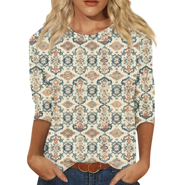 Women's Round Neck Short Sleeved Daily Fashion Casual Printed Loose T-Shirt - Image 2