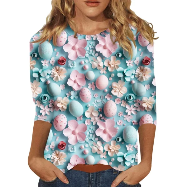 Women's Printed Tops Plus Size Casual Easter Basic Fashion 3/4 Sleeve Pullover - Image 4