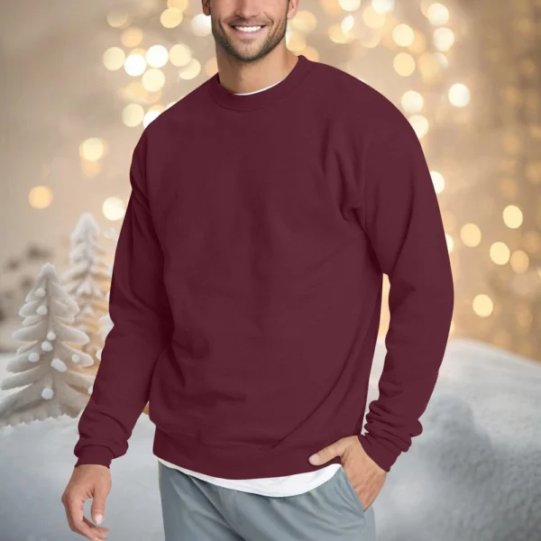Men's Casual Fashion Comfortable Solid Color Round Neck Pullover Sweatshirt - Image 34