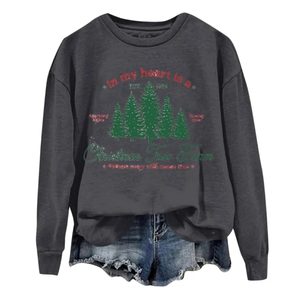 Women's Sweatshirt Sports Christmas Print Pullover Sweatshirt Round Neck Long - Image 21