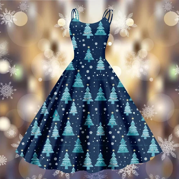 Women's Printed Strapless Christmas Fashion Gothic Cocktail Sexy Dress Punk - Image 19