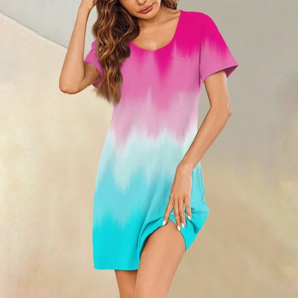 Womens Summer Dresses Short Sleeve Linen Casual T-Shirt Dresses Swing Beach - Image 22