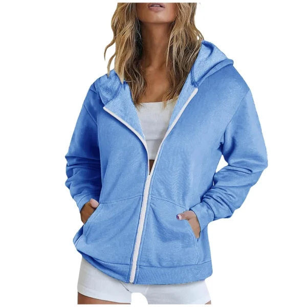 Womens Zip Up Hoodies Fall Jacket Oversized Casual Hooded Sweatshirts - Image 4