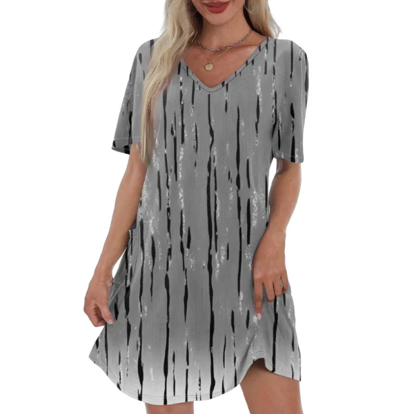 Women's Casual And Fashionable V-neck Short Sleeve Printing Mid Length Dress - Image 23