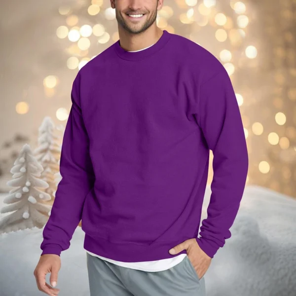 Men's Casual Fashion Comfortable Solid Color Round Neck Pullover Sweatshirt - Image 25