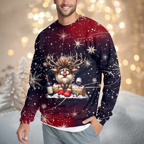 Men's Casual Fashion Comfortable Christmas Printed Round Neck Pullover - Image 46
