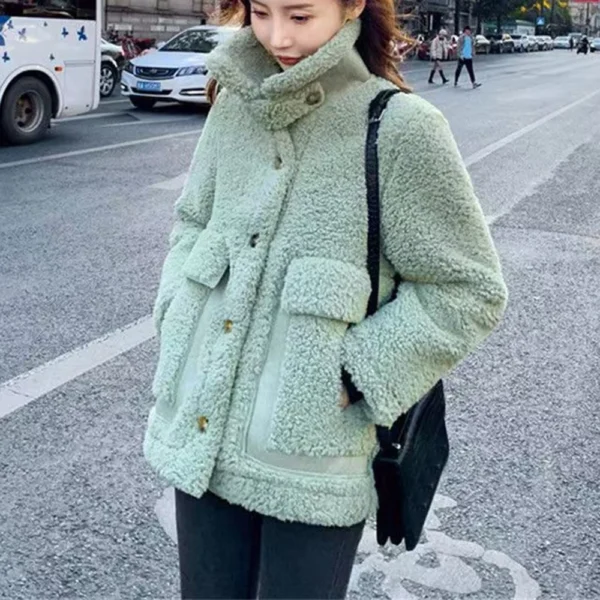 Women's Fall And Winter  Casual Solid Colour Standing Collar Button Hundred - Image 16
