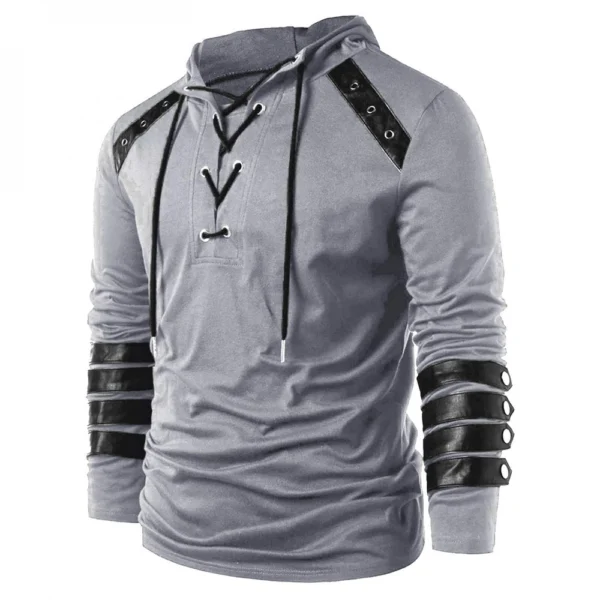 Fall And Winter Hooded Men's Leather Casual Personality Fashion Hoodie - Image 22