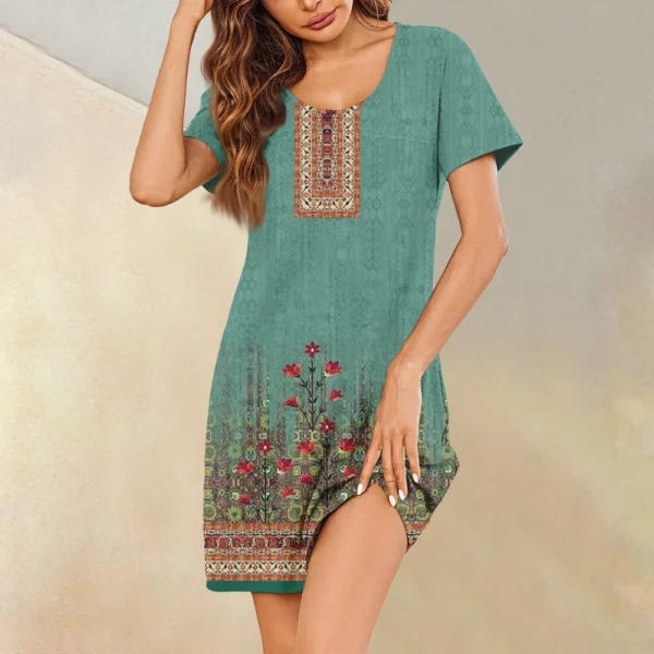 Womens Summer Dresses Short Sleeve Linen Casual T-Shirt Dresses Swing Beach - Image 19