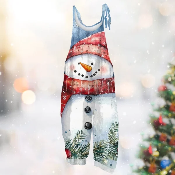 Women's Vintage Casual Print Loose Christmas Jumpsuit Shoulder Strap - Image 22