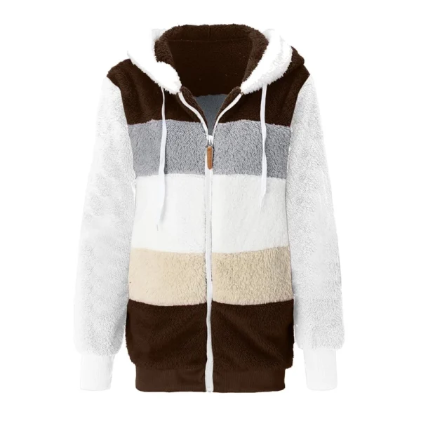 Women's Fashion Stitching Loose Hoodies Long Sleeve Plush Zipper Coat - Image 9