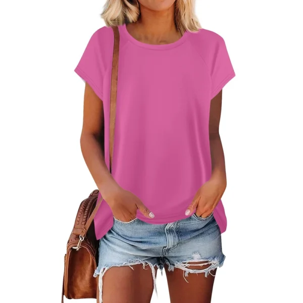 Women's Short Sleeve T Shirts Round Neck Tunic Tops Basic Loose Fit Pullover. - Image 7