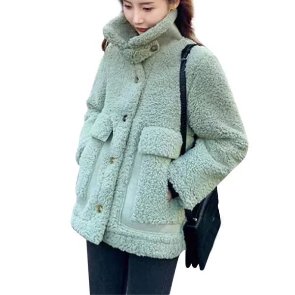 Women's Fall And Winter  Casual Solid Colour Standing Collar Button Hundred - Image 17