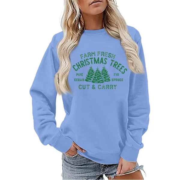 Women's Sweatshirt Sports Christmas Print Pullover Sweatshirt Round Neck Long - Image 37