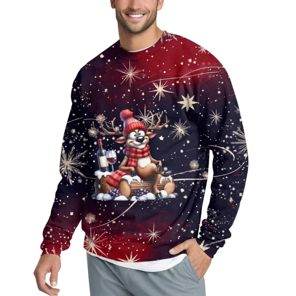 Men's Casual Fashion Comfortable Christmas Printed Round Neck Pullover - Image 4