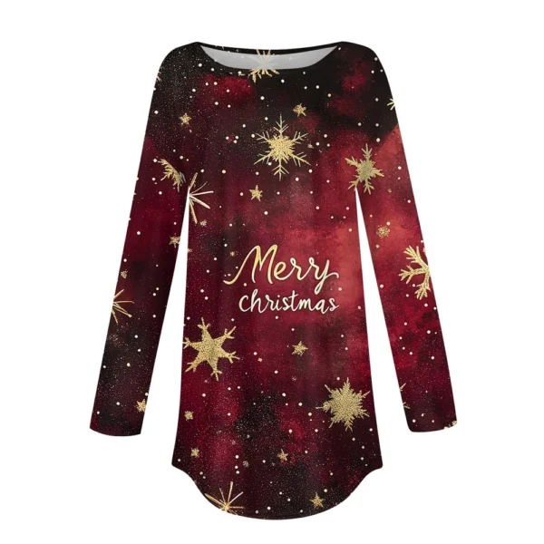 Women's Print Round Neck Christmas Loose T-Shirt Pullover Long Sleeve Top - Image 9