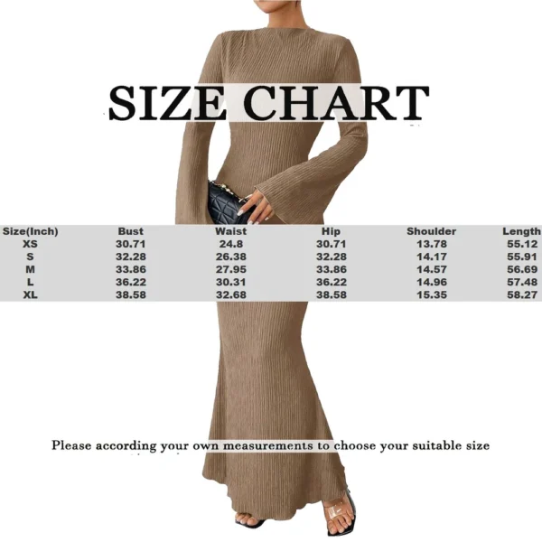 Women's Fall Dresses 2024 Maxi Dresses Solid Flare Sleeve Dress Bodycon Dresses - Image 2