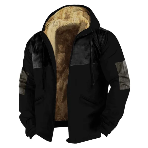 Men's Winter Print Jacket Men's Casual Trend Zipper Hooded Jacket - Image 5