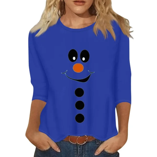 Women's Christmas Casual Round Neck T-Shirt Printed 3/4 Sleeve Loose Ladies Top - Image 8