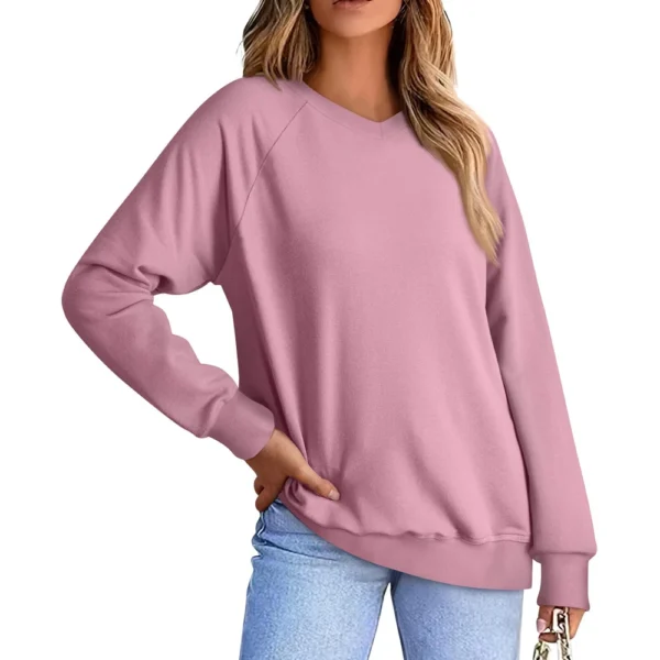 Women's Fashion Sweatshirt V-neck Long Sleeve Solid Color Casual Loose Pullover - Image 29