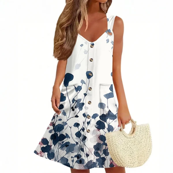 Women's Summer Dress With Pocket Sleeveless Floral Print Sundress - Image 44