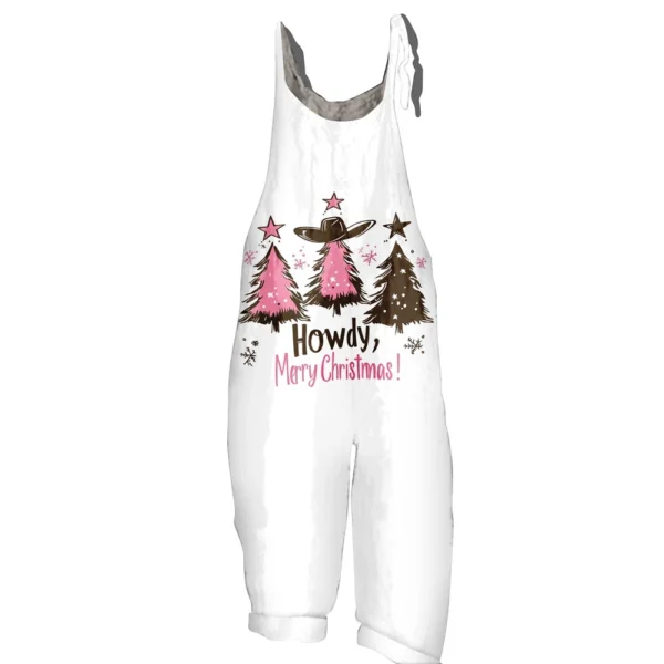 Women's Shoulder Strap Print Christmas Loose Vintage Jumpsuit Casual - Image 3