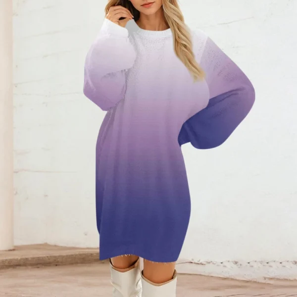 Women's Round Neck Casual Long Sleeve Plush Dresses - Image 31