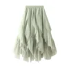 Women's Fashion Casual Solid Color High Waist Ruffle Splicing Mesh Half-body - Image 11